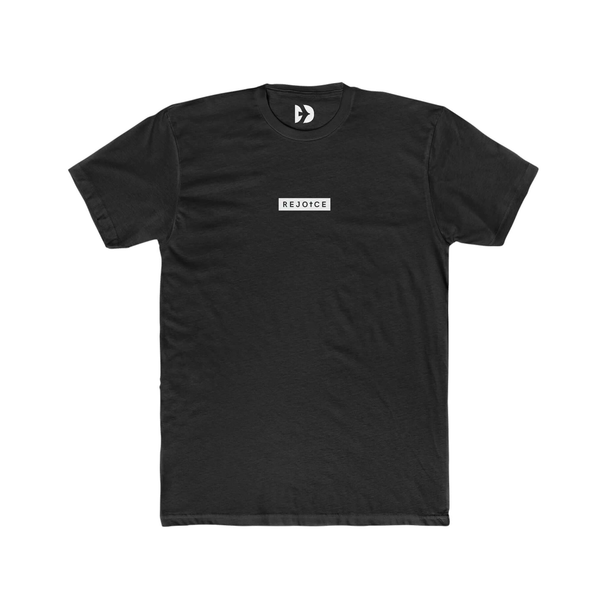 REJOICE White Bar on Black Tee - Domini Design Co